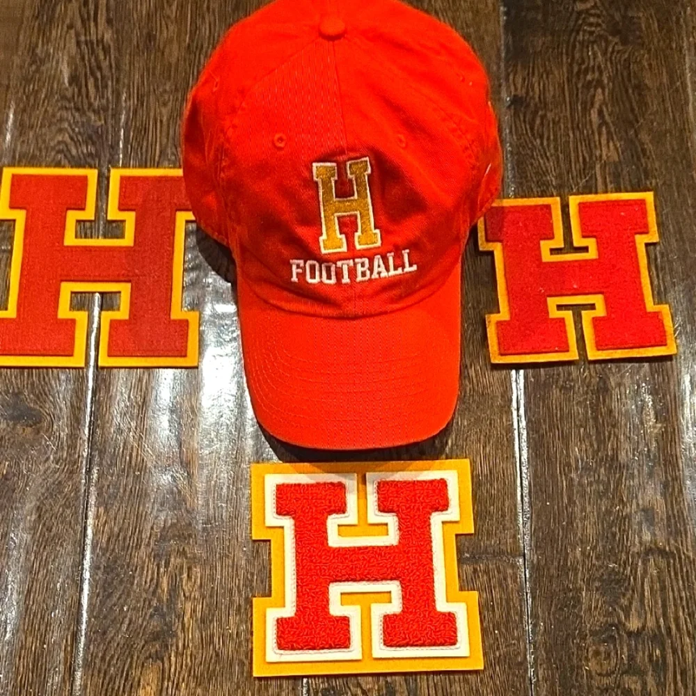 Red Football Cap with H Logo And Patches